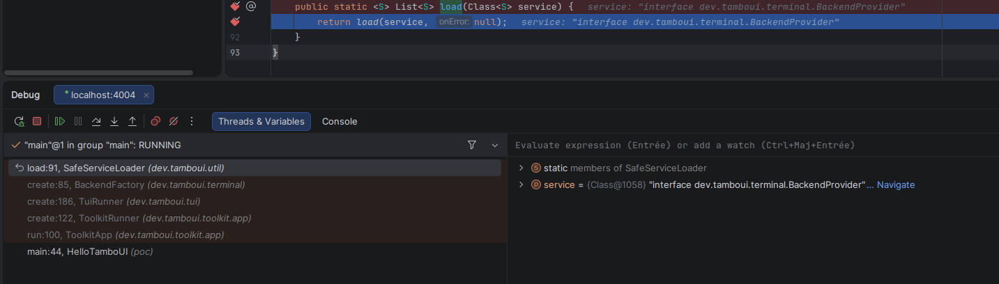 SafeServiceLoader.load dans le débogueur Intellij