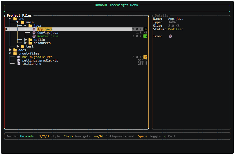 Demo widget arborescence de fichiers avec TamboUI
